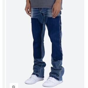 MNML 118 Work Flare‎ Denim Mens Size 32x34 Distressed Patch Jeans 100% Cotton